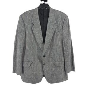 Pierre Balmain Vintage Mens Gray Herringbone Blazer Sport Coat Two Button 48R